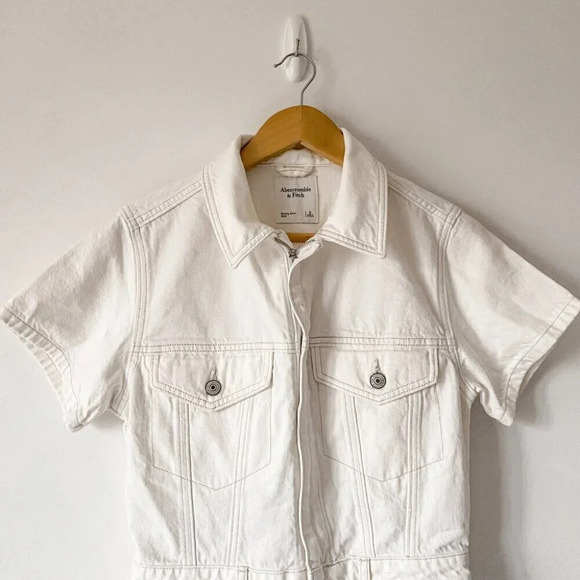Abercrombie & Fitch Denim Romper Cream  White Size Small - Picture 6 of 9